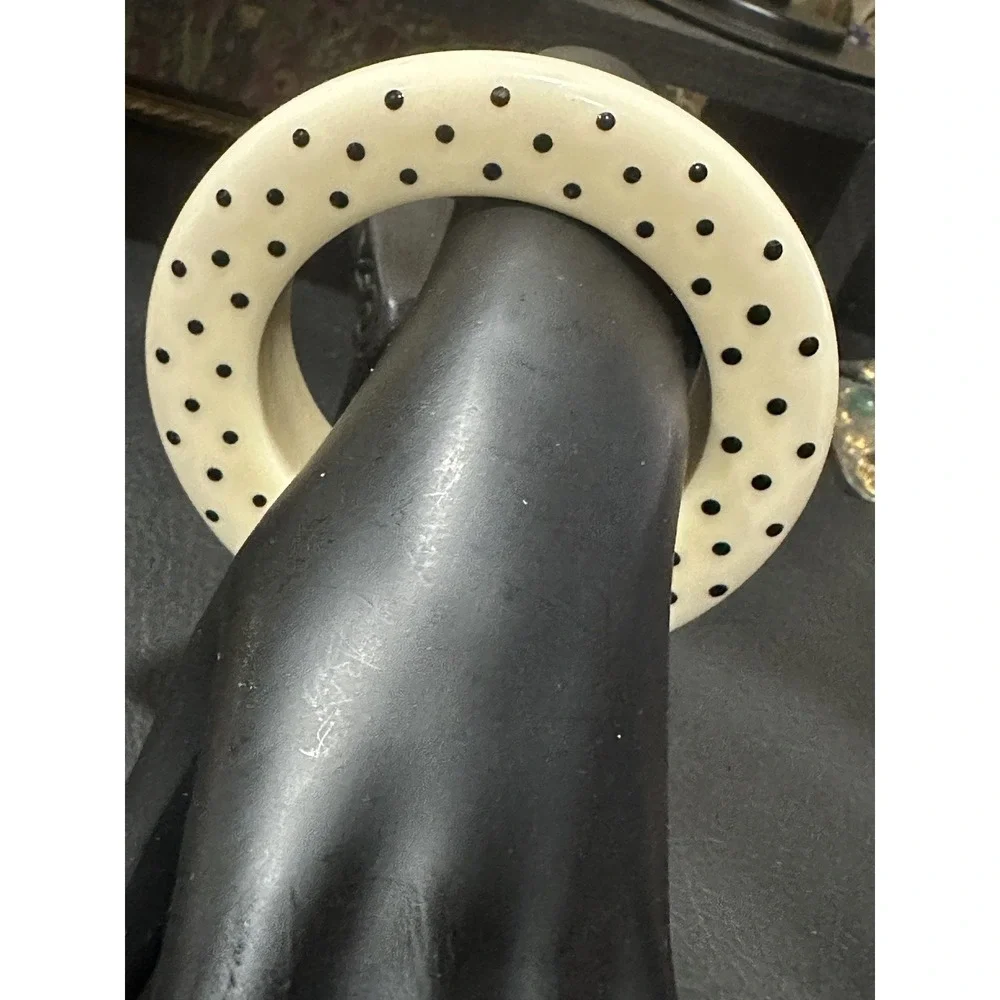 Vintage Cream Lucite Bangle‎ Bracelet Black Polka Dot Retro Chuncky Heavy READ
